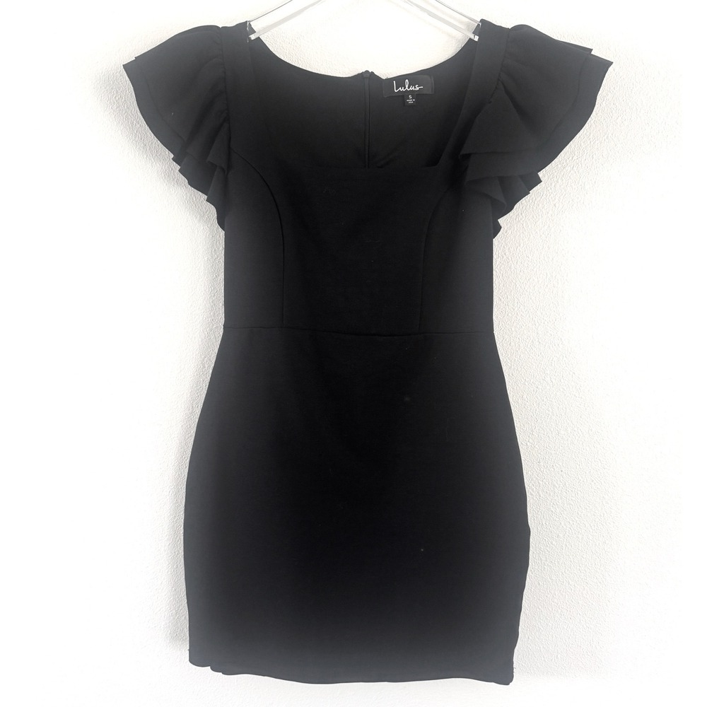 Lulus‎ Black Bodycon Dress with Ruffle Cap Sleeves and Scoop Back
